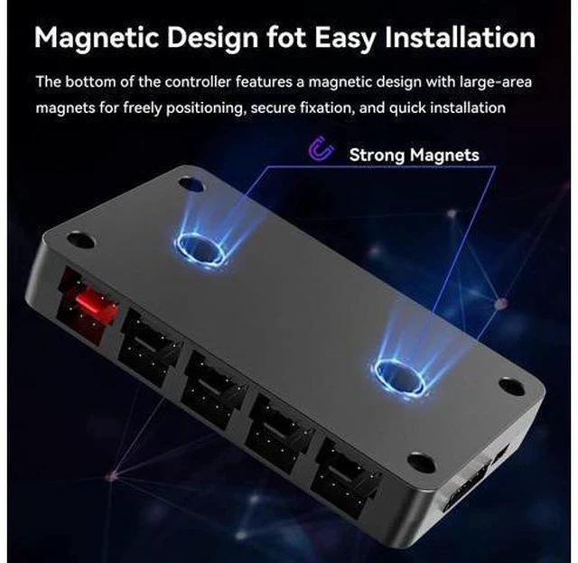 Alt view image 3 of 7 - 10-Port ARGB & PWM Fan Hub Controller - Magnetic Mount 5V/3PIN RGB PC Fan Hub with Remote Control, Chassis Key Control & SATA Power - Support 10 PWM Case Fans Splitter & ARGB Lighting Devices