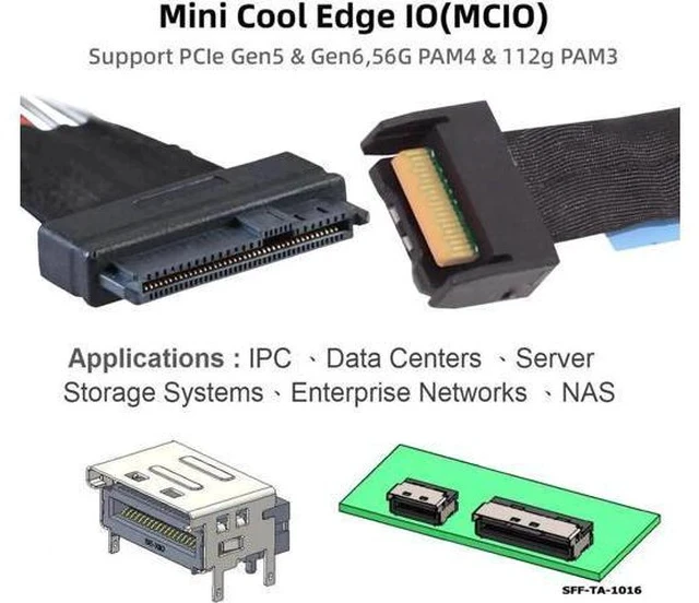 Alt view image 3 of 5 - MCIO 4x Mini Cool Edge IO to U.2 SFF-8639 NVME PCIe PCI-Express Cable for Mainboard SSD