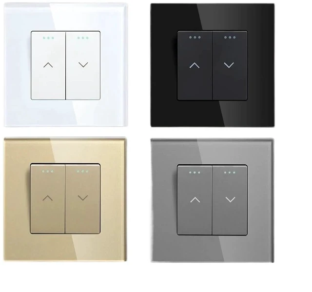 Alt view image 2 of 6 - Mechanical Curtain Switch Electric Roller Shutter Switch Push Button Wall Blinds Switch Glass Frame(White)