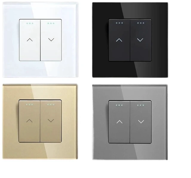 Alt view image 5 of 6 - Mechanical Curtain Switch Electric Roller Shutter Switch Push Button Wall Blinds Switch Glass Frame(White)