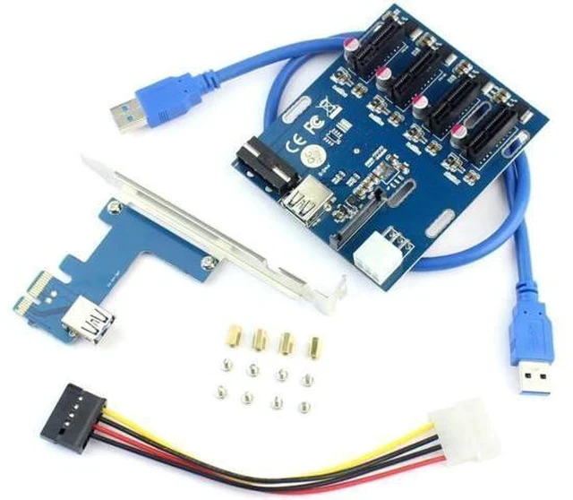 Alt view image 2 of 6 - PCIe 1 to 4 PCI Express 1X Slots Riser Card Mini ITX to External 4 PCI-e Slot Adapter PCIe Port Multiplier Card