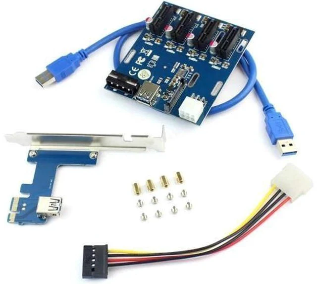 Alt view image 3 of 6 - PCIe 1 to 4 PCI Express 1X Slots Riser Card Mini ITX to External 4 PCI-e Slot Adapter PCIe Port Multiplier Card