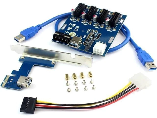 Alt view image 4 of 6 - PCIe 1 to 4 PCI Express 1X Slots Riser Card Mini ITX to External 4 PCI-e Slot Adapter PCIe Port Multiplier Card