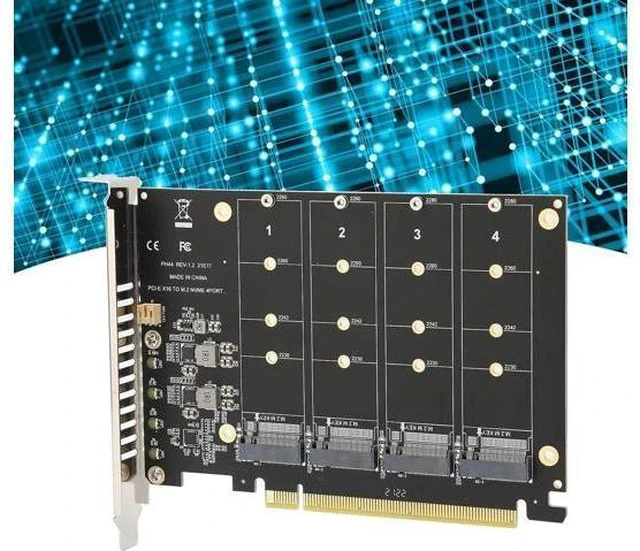 Alt view image 7 of 7 - M.2 PCIE Adapter Card, 4 Port M.2 NVMe SSD to PCIE X16 M Key Hard Drive Converter Reader Expansion Card PC Internal Expansion Card Pcie Nvme Adapter (ph44)