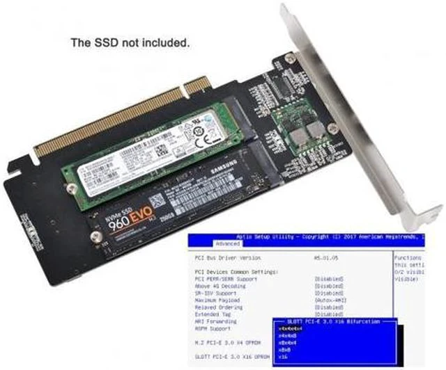 Alt view image 6 of 6 - 4X NVME M.2 AHCI to PCIE Express 3.0 Gen3 X16 Raid Card VROC Raid0 Hyper Adapter