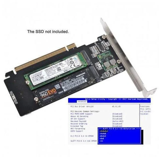 Alt view image 7 of 7 - Shenzhong 4X NVME M.2 AHCI to PCIE Express 3.0 Gen3 X16 Raid Card VROC Raid0 Hyper Adapter