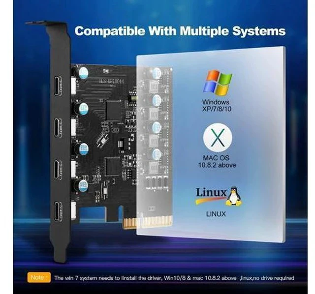 Alt view image 4 of 7 - PCIe Gen3 x2 USB 3.2 / 3.1 Card ASM3142- PCI Express to 4-Port Type C HUB Internal Expansion Card Controller Adapter PCI Express Card Desktop PC Support Multiple INs