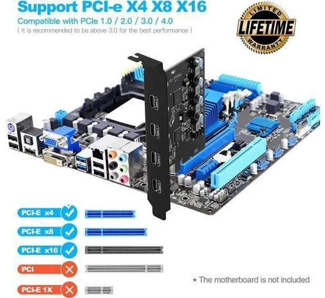 Alt view image 3 of 7 - PCIe Gen3 x2 USB 3.2 / 3.1 Card ASM3142- PCI Express to 4-Port Type C HUB Internal Expansion Card Controller Adapter PCI Express Card Desktop PC Support Multiple INs