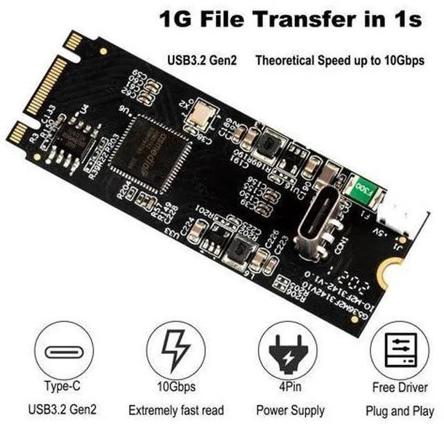 Main image of ASM3142 M.2 B+M Key to USB 3.2 Gen2 Type-C Host Controller Card - 10Gbps PCIe Expansion Riser for Desktop & Industrial PC Card+Cable+Bracket
