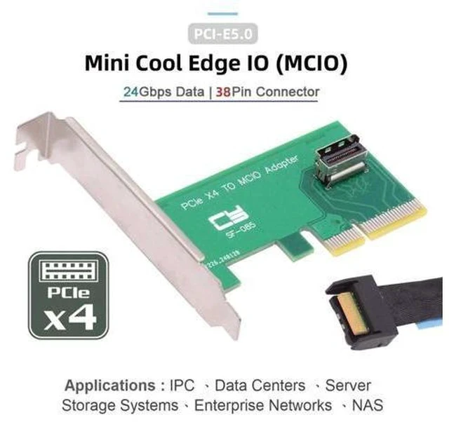 Alt view image 5 of 5 - chenyang PCI-E 4X to PCI-E 5.0 MCIO 4X 38Pin SFF-TA-1016 Adapter Mini Cool Edge IO Female PCI Express Card