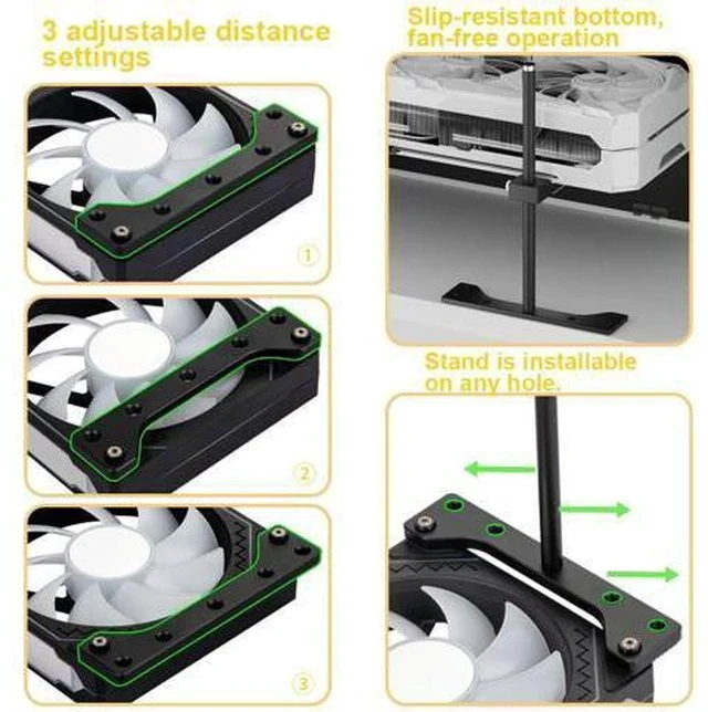 Alt view image 3 of 7 - GPU Support Bracket, GPU Holder Stand, Adjustable GPU Sag Bracket Graphics Card Support for 12cm Fan Mount CNC Aluminum (0.63-6.3inch)
