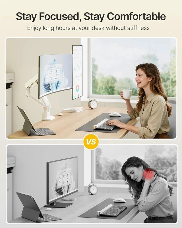 Alt view image 4 of 7 - monTEK Dual Monitor Arm, Mechanical Spring Monitor Arm for 17-35" Screens, Adjustable Monitor Desk Mount Each Holds up to 24.2 lbs with C Clamp/Grommet Desk Mount, VESA 75/100mm, MA1011WH-D