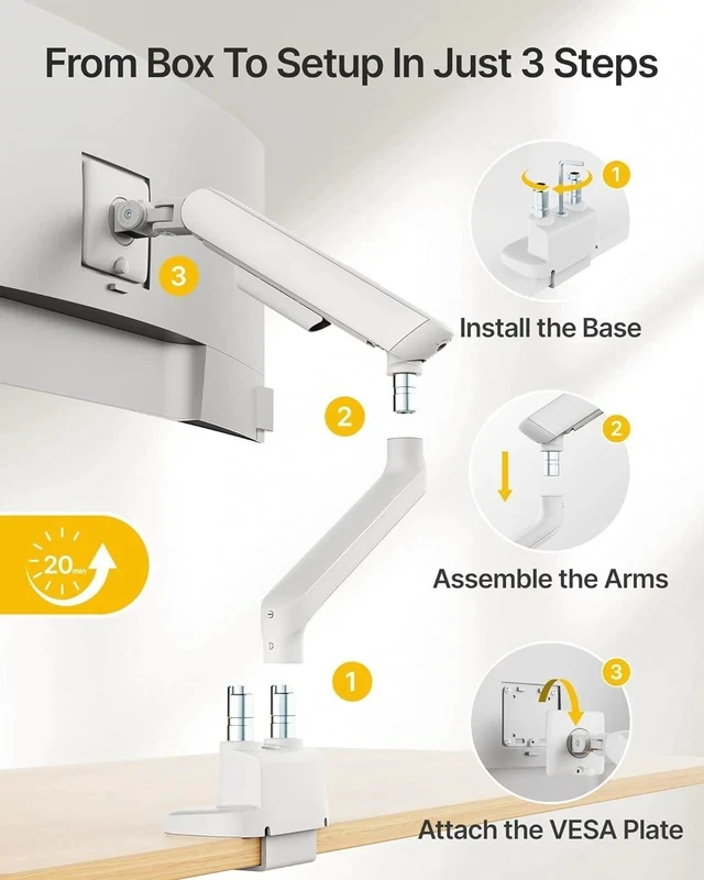 Alt view image 5 of 7 - monTEK Dual Monitor Arm, Mechanical Spring Monitor Arm for 17-35" Screens, Adjustable Monitor Desk Mount Each Holds up to 24.2 lbs with C Clamp/Grommet Desk Mount, VESA 75/100mm, MA1011WH-D