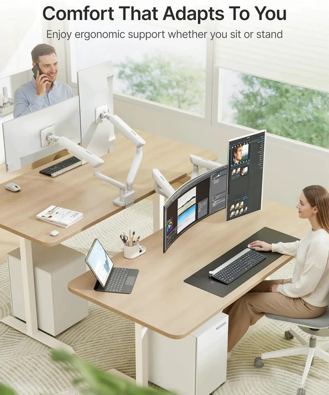 Alt view image 7 of 7 - monTEK Dual Monitor Arm, Mechanical Spring Monitor Arm for 17-35" Screens, Adjustable Monitor Desk Mount Each Holds up to 24.2 lbs with C Clamp/Grommet Desk Mount, VESA 75/100mm, MA1011WH-D