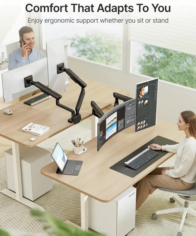 Alt view image 7 of 7 - monTEK Dual Monitor Arm, Mechanical Spring Monitor Arm for 17-35" Screens, Adjustable Monitor Desk Mount Each Holds up to 24.2 lbs with C Clamp/Grommet Desk Mount, VESA 75/100mm, MA1011BK-D