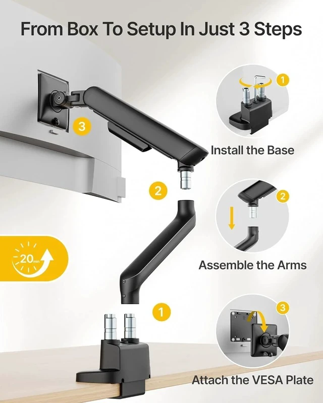 Alt view image 5 of 7 - monTEK Dual Monitor Arm, Mechanical Spring Monitor Arm for 17-35" Screens, Adjustable Monitor Desk Mount Each Holds up to 24.2 lbs with C Clamp/Grommet Desk Mount, VESA 75/100mm, MA1011BK-D
