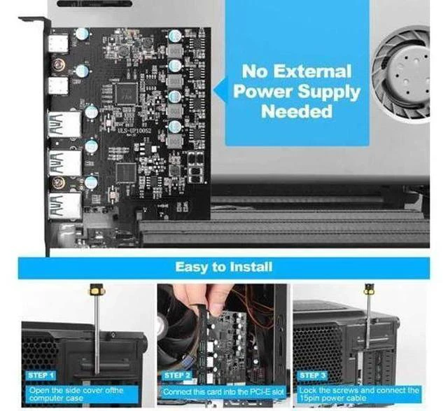 Alt view image 4 of 7 - PCIe to USB 3.2 Gen 2 Adapter Card with 20 Gbps Bandwidth 5-Port PCI Express Expansion Card Internal USB Hub PCI-E Add-on Cards Riser for Windows 10/8/7 and MAC OS 10.8.2 Above (2X USB C -3X USB A)