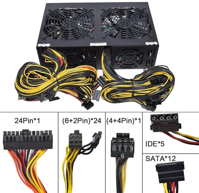 Alt view image 3 of 6 - 3600W ATX Power Supply 110-240V Miner/PC PSU Support 12 GPU Graphics Card for BTC ETH ETC ZEC ZCASH DGB XMR Power Mining
