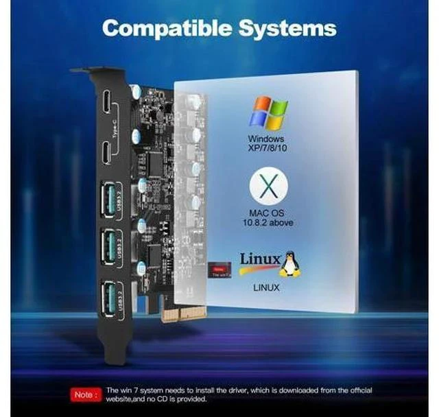 Alt view image 7 of 7 - PCIe to USB 3.2 Gen 2 Adapter Card with 20 Gbps Bandwidth 5-Port PCI Express Expansion Card Internal USB Hub PCI-E Add-on Cards Riser for Windows 10/8/7 and MAC OS 10.8.2 Above (2X USB C -3X USB A)