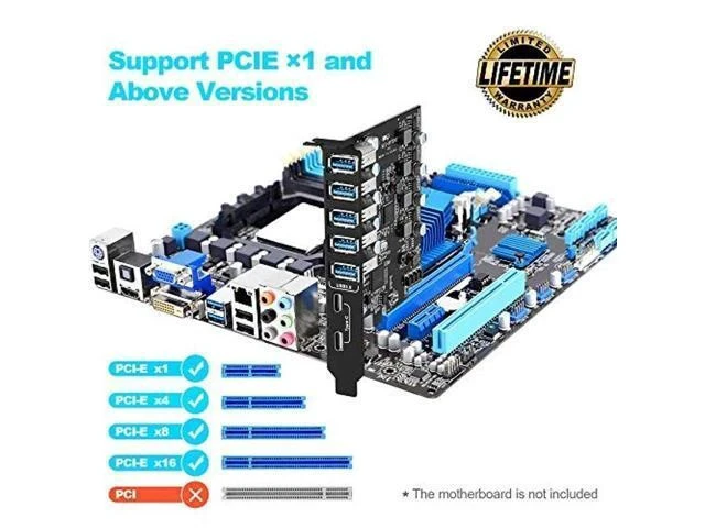 Alt view image 7 of 7 - PCI-E to USB 3.0 7-Port(2X USB-C - 5X USB-A) Expansion Card,PCI Express USB Add in Card, Internal USB3 Hub Converter for Desktop PC Host Card Support Windows 10/8/7/XP and MAC OS 10.8.2 Above