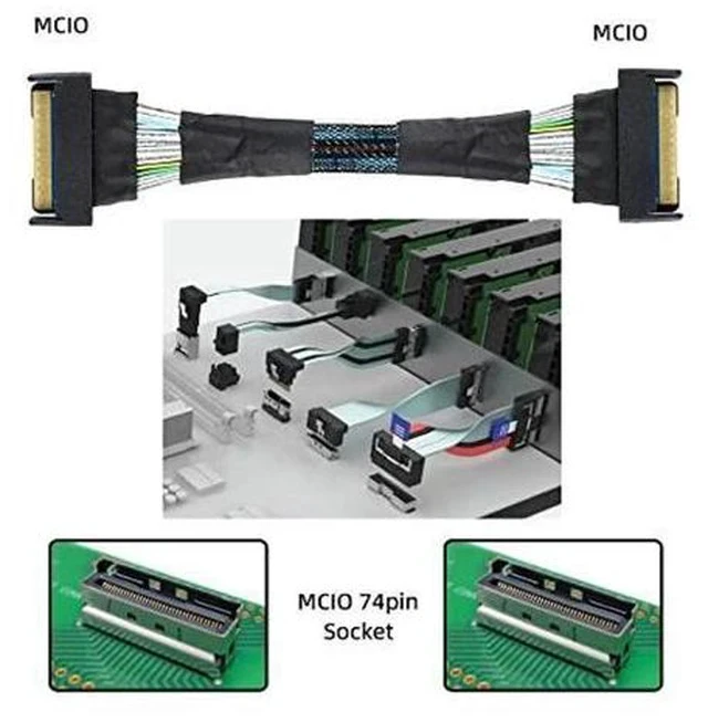 Alt view image 3 of 7 - Slimline MCIO 8i 74Pin Male to MCIO PCIE 5.0 4.0 74Pin Male Extender Cord, PCI-E 5.0 Mini Cool Edge IO MCIO Cable 50cm