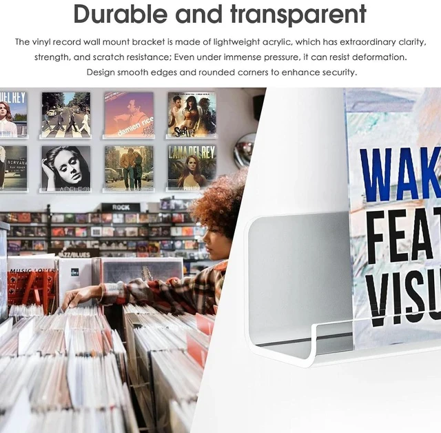 Alt view image 3 of 7 - Acrylic Wall-Mounted Vinyl Record Shelf Sleek Album Display Stand for 12 LPs (R37C)