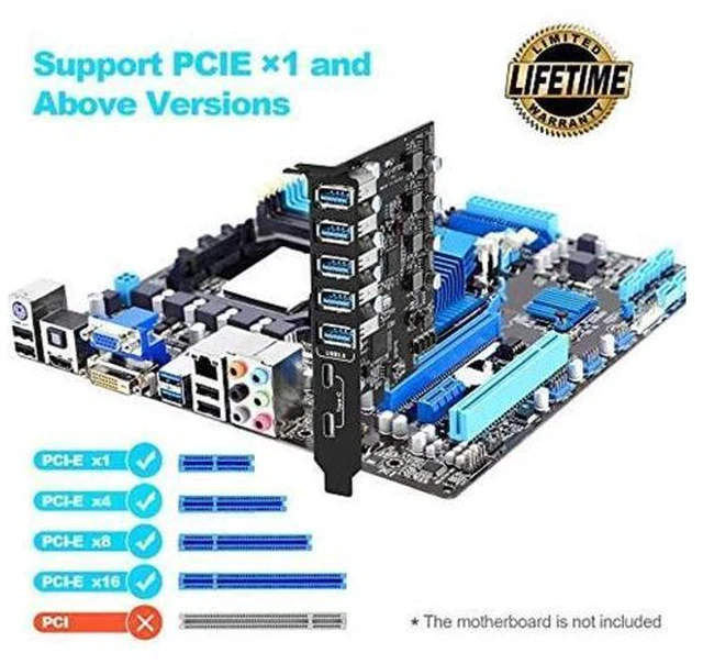 Alt view image 2 of 5 - PCI-E to USB 3.0 7-Port(2X USB-C - 5X USB-A) Expansion Card,PCI Express USB Add in Card, Internal USB3 Hub Converter for Desktop PC Host Card Support Windows 10/8/7/XP and MAC OS 10.8.2 Above