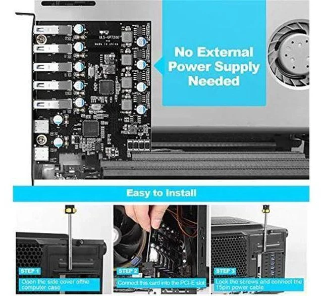 Alt view image 3 of 5 - PCI-E to USB 3.0 7-Port(2X USB-C - 5X USB-A) Expansion Card,PCI Express USB Add in Card, Internal USB3 Hub Converter for Desktop PC Host Card Support Windows 10/8/7/XP and MAC OS 10.8.2 Above