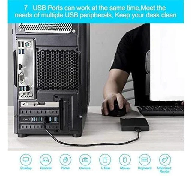 Alt view image 4 of 5 - PCI-E to USB 3.0 7-Port(2X USB-C - 5X USB-A) Expansion Card,PCI Express USB Add in Card, Internal USB3 Hub Converter for Desktop PC Host Card Support Windows 10/8/7/XP and MAC OS 10.8.2 Above