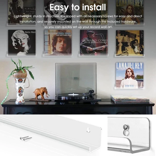 Alt view image 4 of 7 - Acrylic Wall-Mounted Vinyl Record Shelf Sleek Album Display Stand for 12 LPs (R37C)