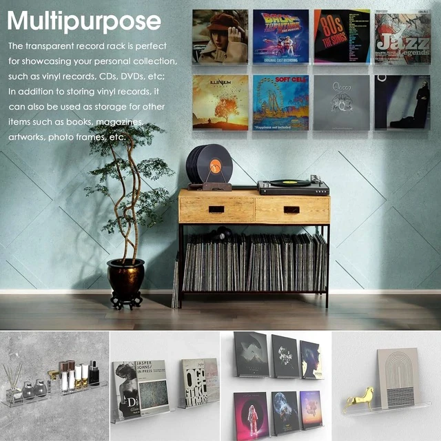 Alt view image 5 of 7 - Acrylic Wall-Mounted Vinyl Record Shelf Sleek Album Display Stand for 12 LPs (R37C)