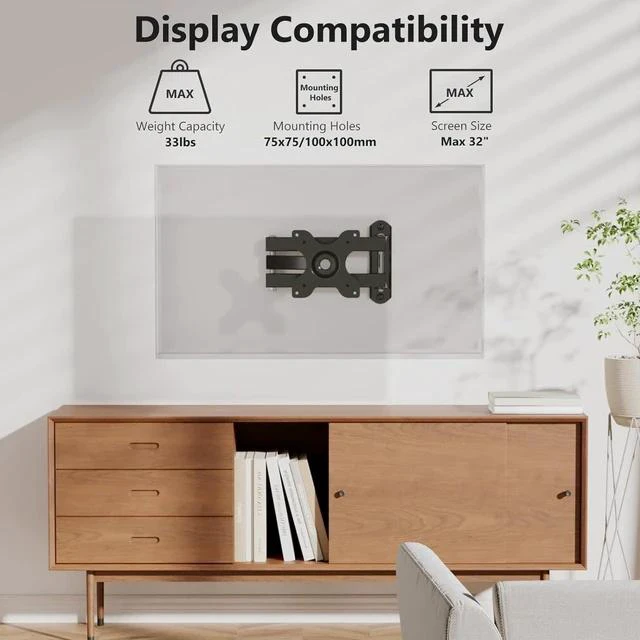 Alt view image 2 of 7 - WALI TV Wall Mount Articulating LCD Monitor Full Motion 15 inch Extension Arm Tilt Swivel for Most 13 to 32 inch LED TV Flat Panel Screen with Mounting Holes up to 100x100mm (1330LM), Black