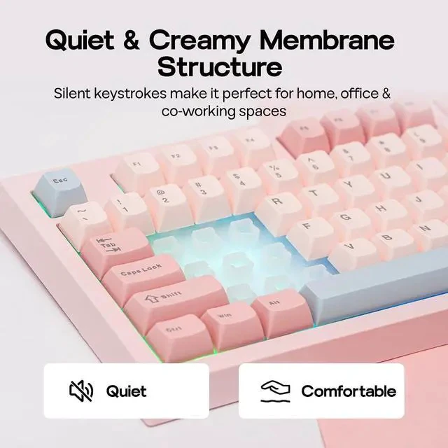 Alt view image 4 of 7 - Aula S102 PRO Membrane Gaming Keyboard with TFT Screen, Volume Knob & Number Pad, BT/2.4G/USB, RGB Backlit, Creamy Silicone Structure, Silent Keyboard for PC Game/Office (Pink)