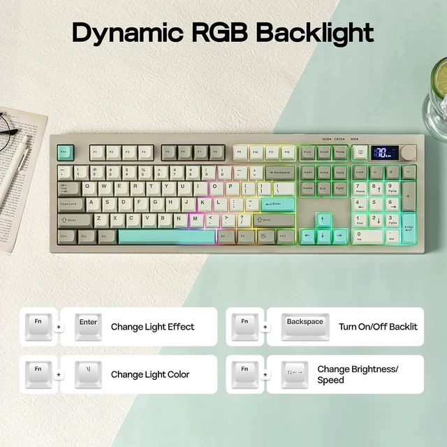 Alt view image 7 of 7 - Aula S102 PRO Membrane Gaming Keyboard with TFT Screen, Volume Knob & Number Pad, BT/2.4G/USB, RGB Backlit, Creamy Silicone Structure, Silent Keyboard for PC Game/Office (Grey)