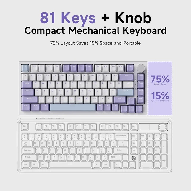 Alt view image 7 of 7 - AK820 TKL 75% Hot Swappable Mechanical Keyboard with Volume Knob, Gasket Mount Wired Gaming Keyboard, Pre-lubed Linear Switch, South-Facing RGB, PBT Keycaps