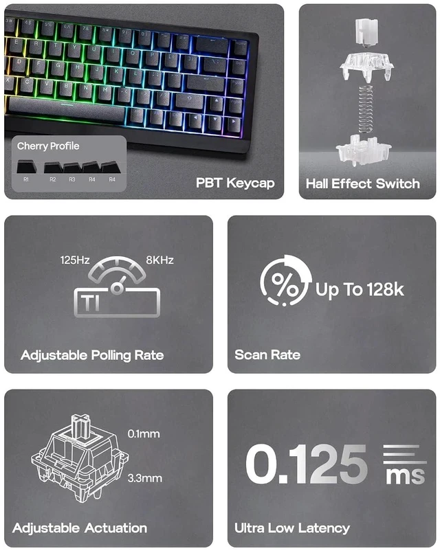Alt view image 3 of 7 - HE68 Lite Hall Effect Gaming Keyboard, 8k Polling & 128K Scan Rate+Creamy Jade Magnetic Switches