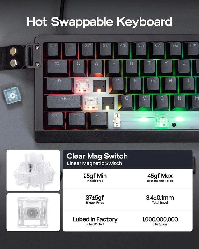 Alt view image 5 of 7 - HE68 Lite Hall Effect Gaming Keyboard, 8k Polling & 128K Scan Rate+Creamy Jade Magnetic Switches