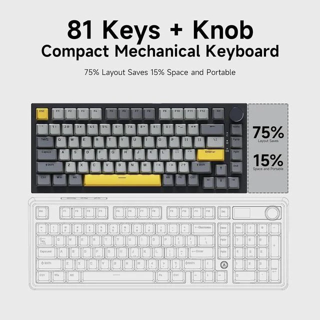 Alt view image 3 of 7 - AK820 TKL 75% Hot Swappable Mechanical Keyboard with Volume Knob, Gasket Mount Wired Gaming Creamy Keyboard, Pre-lubed Linear Switch, South-Facing RGB, PBT Keycaps
