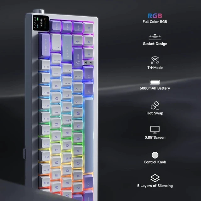 Alt view image 5 of 5 - AK650 Gasket Mechanical Keyboard, 65% Wireless Hot Swappable Keyboard with TFT Screen and Knob, RGB Backlit, Five-Layer Padding, 2.4GHz/USB-C/BT5.3 Gaming Keyboards,