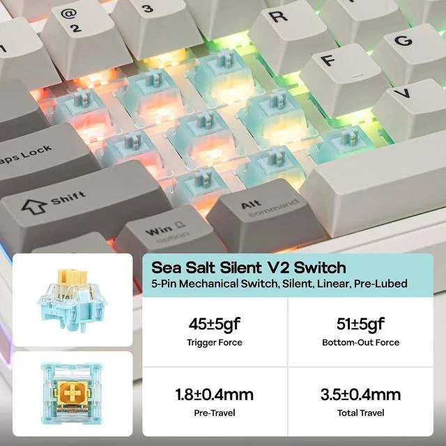 Alt view image 4 of 6 - TH80 V2 75% Wireless Mechanical Keyboard with Metal Knob, 8000mAh, 2.4Ghz/BT/USB-C, RGB, Hot Swap, Custom Driver, PBT Keycap, Wireless Gaming Keyboard for PC/Mac (White, Sea Salt Silent)