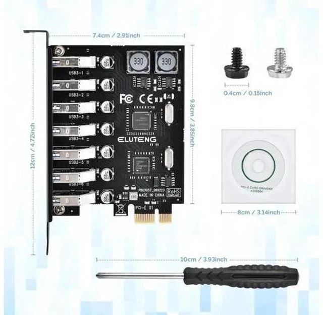 Alt view image 2 of 7 - PCIE USB 3.0 Card 7 Ports PCI Expree to USB Expansion Card Super Speed 5Gbps PCI-e USB3 Hub Controller Adapter for Windows 11/10/8/7/XP/Vista
