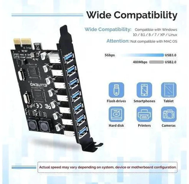 Alt view image 4 of 7 - PCIE USB 3.0 Card 7 Ports PCI Expree to USB Expansion Card Super Speed 5Gbps PCI-e USB3 Hub Controller Adapter for Windows 11/10/8/7/XP/Vista