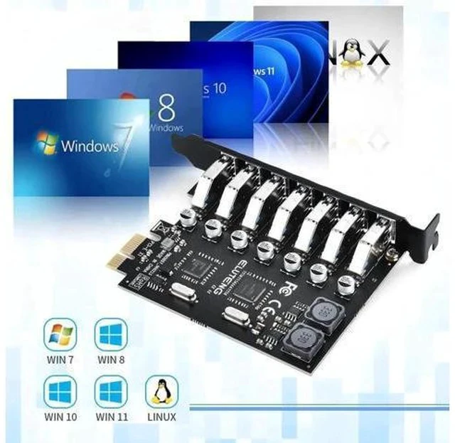 Alt view image 5 of 7 - PCIE USB 3.0 Card 7 Ports PCI Expree to USB Expansion Card Super Speed 5Gbps PCI-e USB3 Hub Controller Adapter for Windows 11/10/8/7/XP/Vista