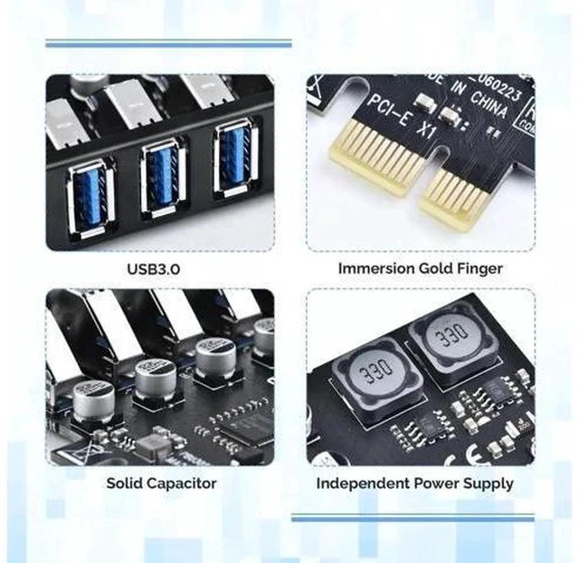 Alt view image 6 of 7 - PCIE USB 3.0 Card 7 Ports PCI Expree to USB Expansion Card Super Speed 5Gbps PCI-e USB3 Hub Controller Adapter for Windows 11/10/8/7/XP/Vista