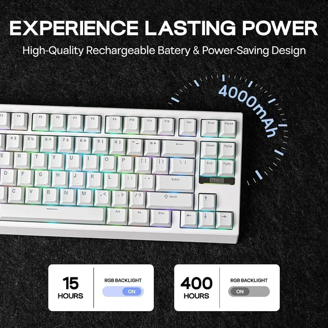 Alt view image 4 of 6 - G84 80% RGB Gaming Mechanical Keyboard, 2.4GHz/ Type-C/BT Wireless Keyboard, QMK/VIA Programmable, Hot-Swappable, NKRO, with Shine Through PBT Keycaps for Gamers (White, Creamy Jade Switch)