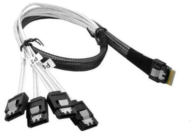 Alt view image 2 of 2 - NGFF Slim Line SAS 4.0 SFF-8654 4i 38pin Host to 4 SATA 7pin Target Hard Disk Fanout Raid Cable 50cm