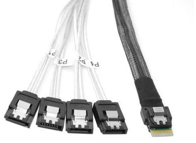 Alt view image 2 of 5 - Cablecc Slim Line SAS 4.0 SFF-8654 4i 38pin Host to 4 SATA 7pin Target Hard Disk Fanout Raid Cable 50cm