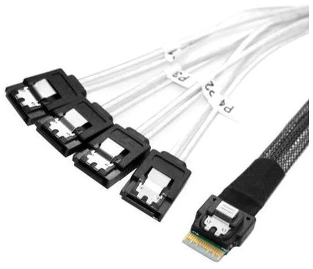 Alt view image 3 of 5 - Cablecc Slim Line SAS 4.0 SFF-8654 4i 38pin Host to 4 SATA 7pin Target Hard Disk Fanout Raid Cable 50cm