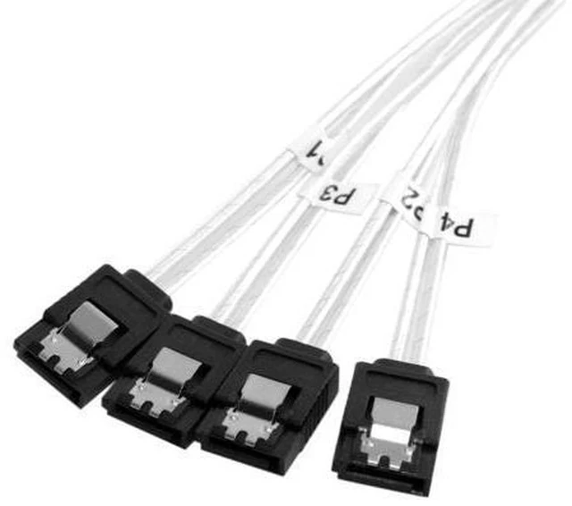 Alt view image 5 of 5 - Cablecc Slim Line SAS 4.0 SFF-8654 4i 38pin Host to 4 SATA 7pin Target Hard Disk Fanout Raid Cable 50cm