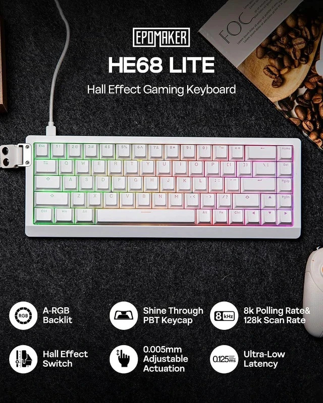 Alt view image 2 of 7 - HE68 Lite Hall Effect Gaming Keyboard, 8k Polling & 128K Scan Rate+Creamy Jade Magnetic Switches